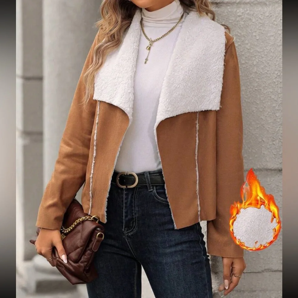 Boho lapel collar teddy lined jacket